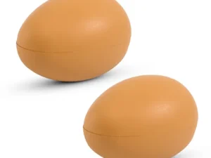 Two brown stress balls shaped like eggs.